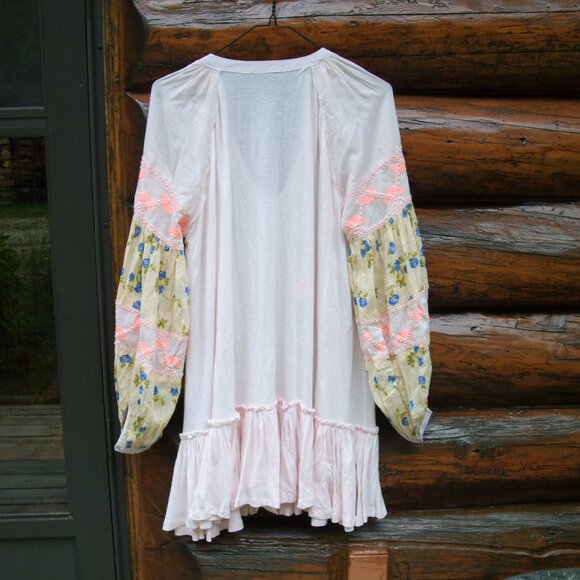 Free People Mix it Up Boho Contrast Tunic Dress Top Pink Combo SZ S - Picture 2 of 3